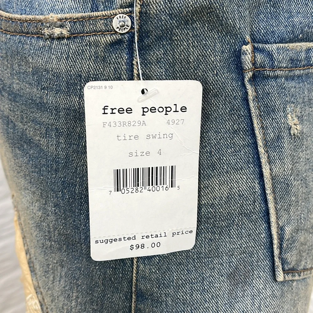 FREE PEOPLE TIRE SWING Handkerchief Hem Jean Mini Skirt Rugged SZ 4 NWT - Picture 7 of 16